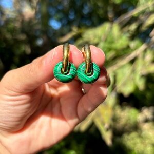18K Gold Plated Stainless Steel Malachite Stone Hoop Earrings